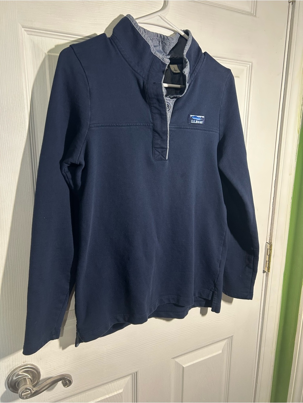 L.L. Bean Navy 100% Cotton Quarter-Button Mock Neck Pullover Size Small - 501541 - Picture 2 of 12